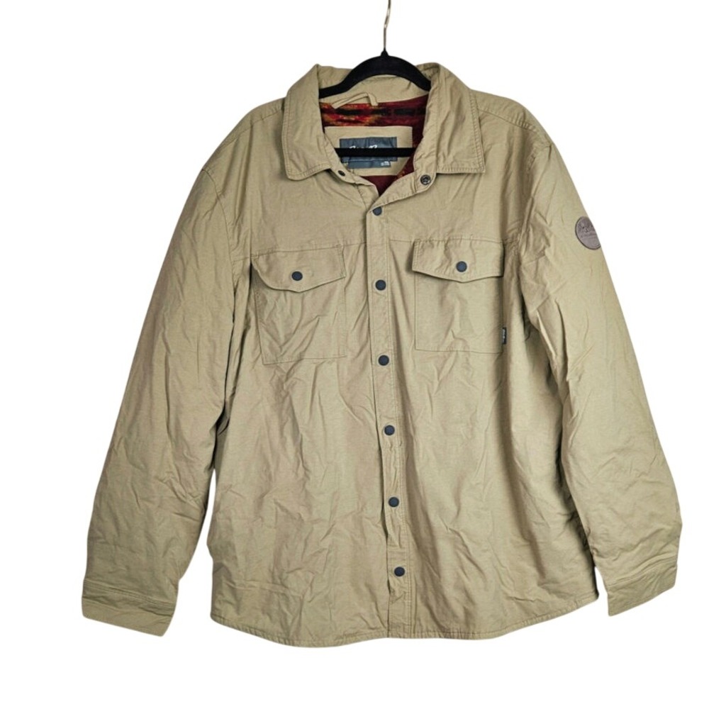 Eddie Bauer Khaki Brown Aztec Blanket Fleece Lined Snap‎ Button Jacket Mens XXL